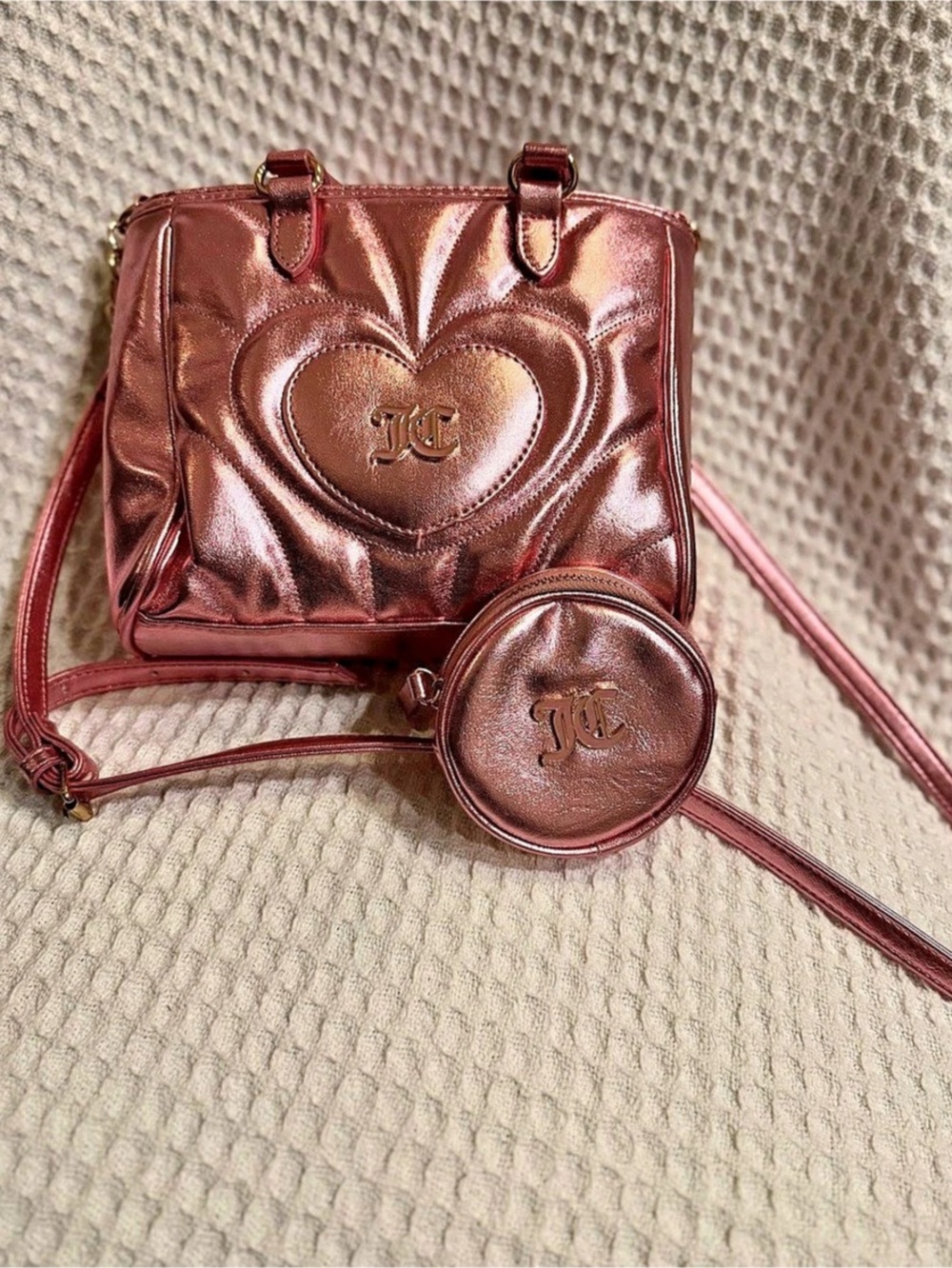 Juicy Couture Metallic Pink Shoulder Bag with Round Pouch